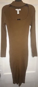 Abito Ashley Stewart Curvy bambina taglia 14/16 marrone finto collo manica lunga scollato - Foto 1 di 9