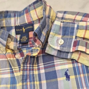 Polo Ralph Lauren Blue Yellow Red Casual Button Down Shirt Plaid Sz 4/4T Preppy - Picture 1 of 5