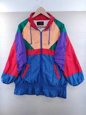 Chaqueta De Colección Años 90 Para Mujer Grande Colorblock Pista Cortavientos Hip Hop Nylon Foto 1 de 4
