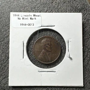 1944 Lincoln Weizenbrot Penny. Kein Münzzeichen.  Nicht magnetisch. Kupfer - Bild 1 von 4