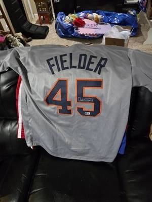 Autographed/Signed CECIL FIELDER Detroit Grey Baseball Jersey Beckett Witnessed - Image 1 of 3