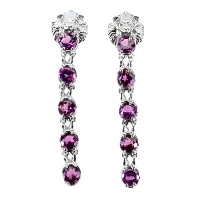 Pendientes de plata de ley 925 redondos rodolita granate 4 mm león piedras preciosas joyería Foto 1 de 4