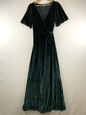 Baltic Born Sofia Womens Velvet Wrap Maxi Dress Sz M Green Event Holiday Flutter - Image 1 of 4