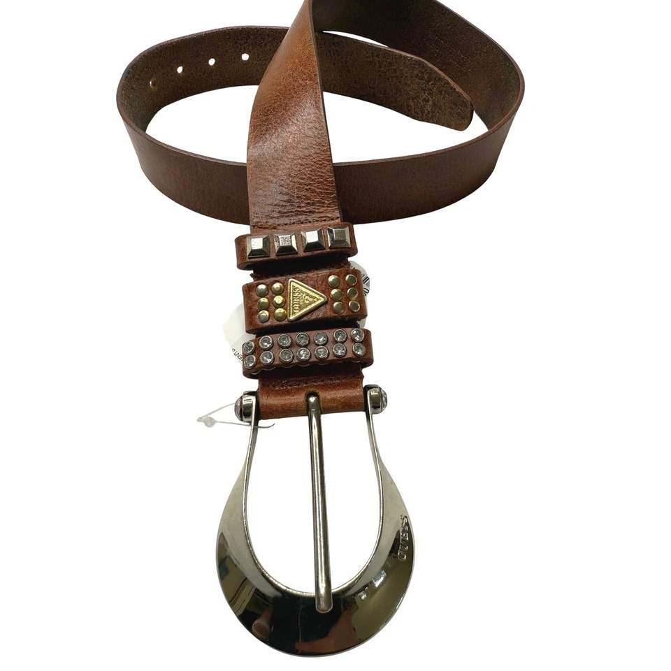 Guess Cinturón Cuero Marrón Talla 2XL Tachuelas Estrás Bling Y2K Retro Western Preppy Foto 1 de 4