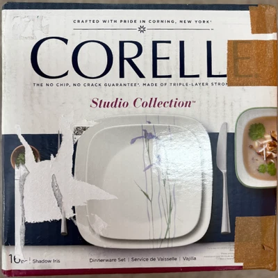 全新 Corelle Studio Collection Square Shadow Iris 16 件套餐具套装 — 第 1/4 张图片