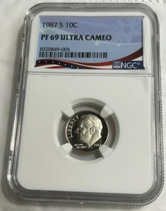 1987-S Proof Roosevelt Dime, Graded PF69UC NGC Patriotic Exclusive Label - Picture 1 of 4