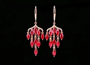 2.6ct Ruby Stud Earrings, 18K Gold Diamond Classical Elegant Gem Jewelry - Picture 1 of 7