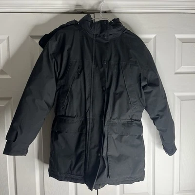 VTG Eddie Bauer RidgeLine Goose Down Parka Jacket Sz M Tall Zip Drawstring Black - Image 1 of 4