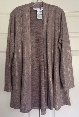 Cárdigan abierto tejido líquido Susan Graver lámina de oro rosa bolsillos brillantes talla 1X NUEVO Foto 1 de 4