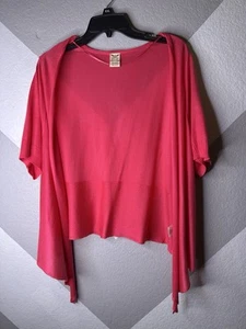 Faded Glory Open Front Pink Cactus Cardigan 1X 16W Ribbed Short Sleeve - Picture 1 of 9