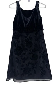 Vintage Warren Petites Velvet Burnout Mini Dress Sz 10P Black Sleeveless - Picture 1 of 6
