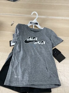 Nike Boys 2 Piece Set 76H819-K0F Heather Grey Black T-Shirt And Shorts - Picture 1 of 6