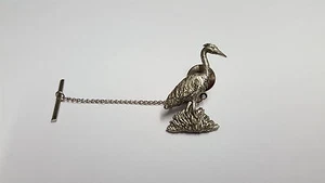 Heron Tie Pin With Chain English Pewter Handmade In Sheffield PP-B07 - Picture 1 of 1