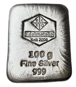 BeKo Edelmetalle 100 Gramm Silberbarren 999 Feinsilber (gegossen) Sammlerbarren - Bild 1 von 3