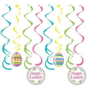 Happy Easter & Eggs Deluxe Hanging Dangler Decorations 8 Pack Easter Decoration - Picture 1 of 1