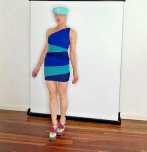 One Shoulder Bodycon Bandage Dress Colorblock Mini Dress - Bild 1 von 8