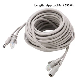 15M RJ45+DC Ethernet CCTV Kabel Für IP Kameras NVR System Cat 5 Weiß - Afbeelding 1 van 10