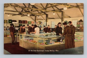 Postal de lino vintage del campamento de intercambio de correos del ejército de Estados Unidos McCoy Wisconsin - Imagen 1 de 2