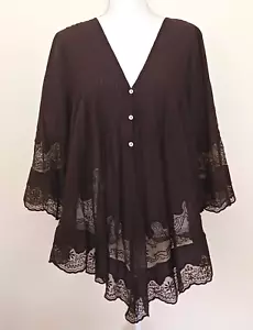 NWT Chelsea & Violet Chocolate Brown Cotton Boho Tunic Pintuck Pleats Lace Sz M - Picture 1 of 6
