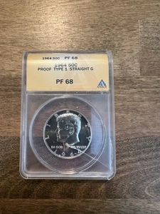 1964 Type 1 Straight G Kennedy Half NGC TY1 Straight G PF 68 * Rare Variety! * - Bild 1 von 4