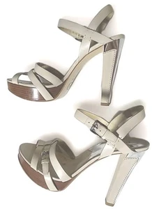 Sexy tacones de plataforma Michael Kors Grace de cuero marfil y plata metálica 10 Club - Imagen 1 de 10