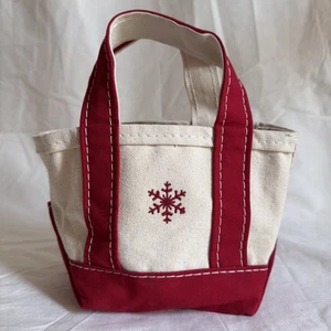 LL Bean MICRO Mini CANVAS Boat & Tote RED Embroidered SNOWFLAKE Christmas - Picture 1 of 20