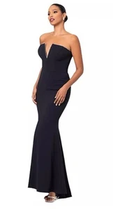 Betsy & Adam Women's Black Rhinestone-Trim Strapless Gown Dress Size 12 - Picture 1 of 8