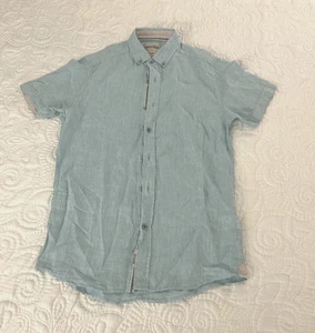 HERITAGE REPORT COLLECTION 100% Linen Shirt Men's Small Light Blue Short Sleeve - Picture 1 of 14