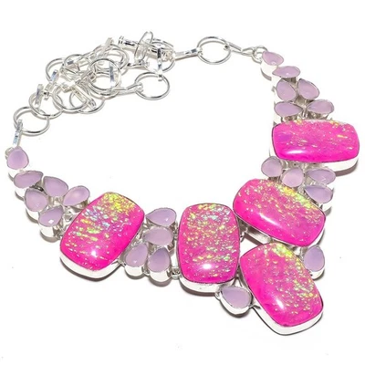 Tripletta Opale di Fuoco ,Rosa Giada Gemma 925 Argento Sterling Gioielli Collana - Immagine 1 di 4