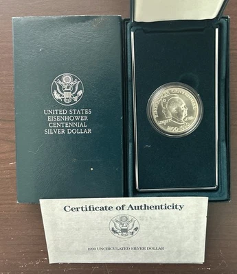 1990 Uncirculated Eisenhower Centennial Silver Dollar - 90% Silver - Image 1 of 3