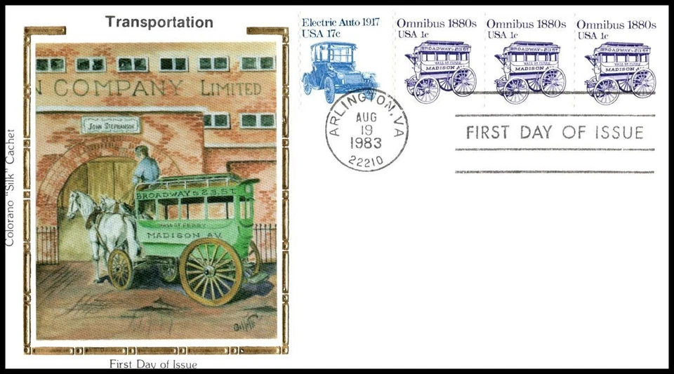 1983 Omnibus Sc 1897 FDC Colorano Silk Cachet Transportation Coil horse-drawn VA - Image 1 of 1