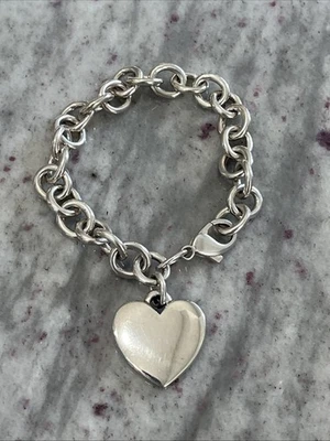 James Avery снятая с производства цепочка из чистого серебра с большим браслетом в виде сердца 7,5 дюйма - Изображение 1 из 4