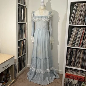 VTG 70’s Gunne Sax Baby Blue White Lace Ruffle Victorian Cottage Prairie Dress 7 - Picture 1 of 23