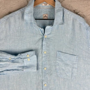 Peter Millar Shirt Mens XL Blue Garment Dyed Linen Casual Button Up Long Sleeve - Picture 1 of 12