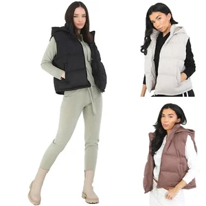 Ladies Brave Soul Mila Padded Bodywarmer Cropped Microfibre Hooded Gilet - Picture 1 of 10