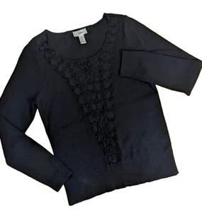 Vtg CARDUCCI Black Beaded Crocheted Long Sleeve Lightweight Sweater Sz Medium H2 - Picture 1 of 6