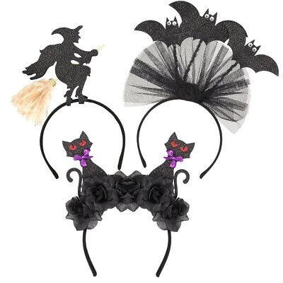 Juego de 3 diademas Needzo Halloween 2023 gatos negros murciélagos y bruja voladora de lujo Foto 1 de 4