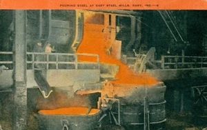 Gary, IN-Indiana, Gary Steel Mills Pouring Steel,  c1954 Vintage Postcard - Picture 1 of 2