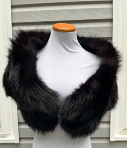 UNBRANDED Black/Brown Genuine FOX cape wrap shrug shawl - Picture 1 of 12