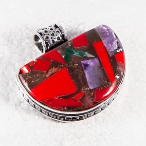 Precioso colgante, amuleto, plata, coral y charoita, 38mm - Imagen 1 de 3