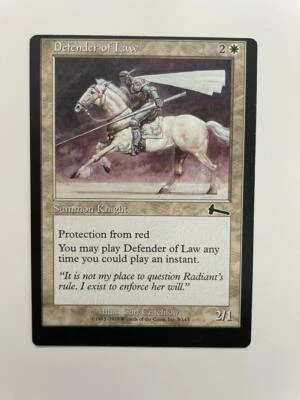  MTG MISPRINT MISCUT ERROR URZA'S LEGACY DEFENDER OF LAW WHITE CREATURE COMMON - Image 1 of 4