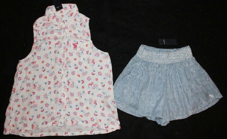 NWT Abercrombie Kids Girls Patterned Tunic Top Shirt Smocked Drapey Shorts 13 14 - Image 1 of 1