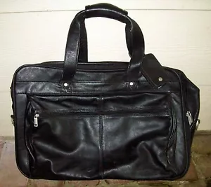 Expandable Black Leather Travel Bag 21 X 13 X 9 - Picture 1 of 5