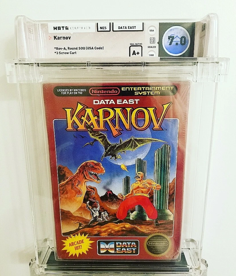 SEALED KARNOV NES WATA 7.0 A+ SEAL, REV-A ROUND SOQ 3 SCREW  - Image 1 of 2