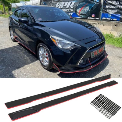 For Toyota Yaris 78.7" Side Skirts Extension Splitter Lip Glossy Black Red Line - Изображение 1 из 4