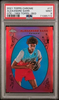 2021-22 TOPPS CHROME OVERTIME ALEXANDRE SARR 1969 TOPPS INSERT RED 4/5 PSA 9 MT - Image 1 of 2
