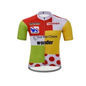 Mens Retro WONDER LA VIE CLAIRE Cycling team Jersey Bicycle Jersey Cycling Tops - Picture 1 of 6
