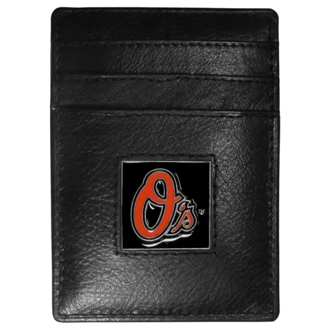 Baltimore Orioles MLB Fine Grain Leather Cardholder Money Clip Wallet, Boxed Cover
