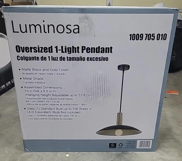 19 in. W 1-Light Black Oversized Shaded Metal Shade Pendant Light - Image 1 of 3