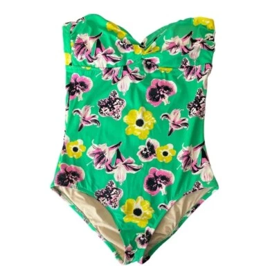 Traje de baño J Crew verde estampado floral de una pieza sin tirantes talla 2 Foto 1 de 4